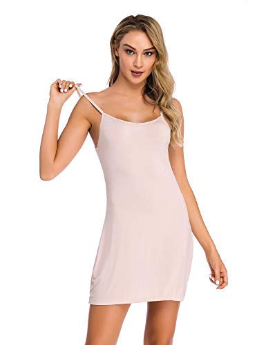 Popbee Women's Adjustable Spaghetti Strap Cami Full Slip Under Dress Camel Large