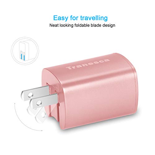 Tranesca Dual USB Wall Chargers for iPhone Xs/Xs Max, iPhone XR/8/7/6S/6S Plus/6 Plus/6, Samsung Galaxy S7/S6/S5 Edge, LG, HTC, Moto, Kindle and More-2 Pack (Rose Gold)