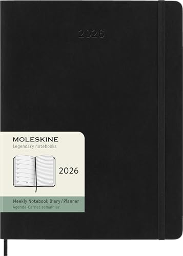 Moleskine Weekly Planner, 2026 Weekly Agenda 12 Months With Space For Notes, With Soft Cover and Elastic Closure, XL Size 19x25, Black Color