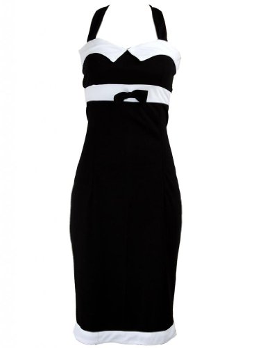 Black Bow White Trim Pinup 1950s Rockabilly Pencil Women's Dress - Small