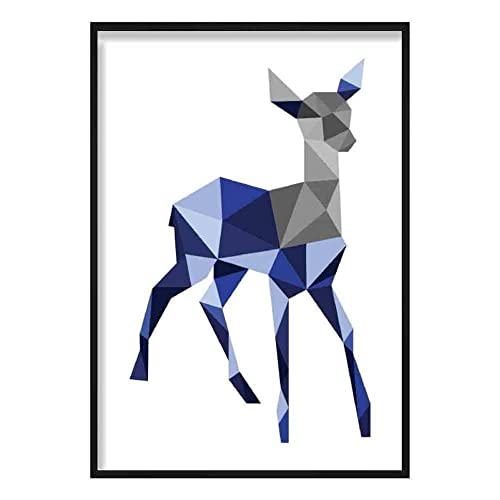 Artze Wall Art Geometric Poly Young Stag Poster, 30 cm Width x 40 cm Height, Navy Blue/Grey
