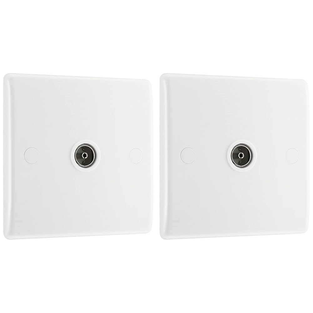 BG Electrical 860-01 Single Co-Axial Socket, White Moulded, Round Edge (Pack of 2)