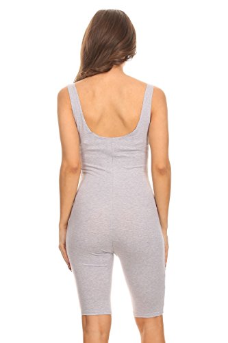 Women Sleeveless Stretch Skinny Solid Knee Length Sport Unitard Bodysuits Active (X-Large, Grey)
