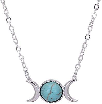 Necklace Opal Bead Triple Goddess Moon Pendant Necklace Healing Crystal Natural Stone Sailor Moon Necklace