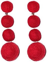 Pom Pom Drop Earrings (Red)