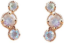 Amy Hong Rose Gold Plated Rainbow Moonstone Curve Studs