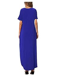 Sundray vestido largo casual con cuello en V y bolsillo suelto de manga corta para mujer