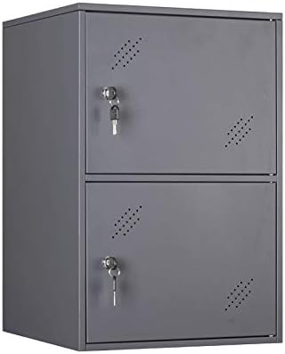 2-Door Matte Dark Gray Assembled and Combinable Office Metal File Locker, School Lab Supplies, and Bedroom Organizer, Steel Cabinet to Storage Toys, Tools and Clothes.