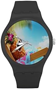 Hipster Pineapple Art with Sunglasses Unisex Round Rubber Sport Plastic Quartz Watch,Watch Face Diameter: 1.58 inches