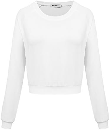Mely Shine Women's Crew Neck Long Sleeve Basic Casual Crop Top Sweatshirt White M