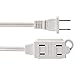 Amazon Basics 3-Foot 2-Prong Indoor Extension Cord Power Strip - Standard Plug - 13 Amps, 1625 Watts, 125 VAC - 2-Pack, White