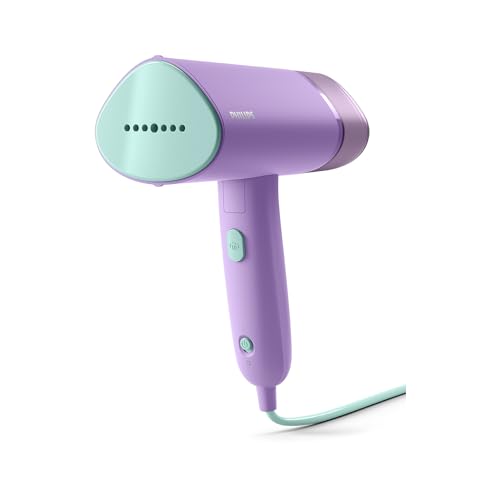 Défroisseur à Main 3000 Séries - Steamer 1000W, Vapeur 20g/min, Réservoir 100ml amovible, prêt en 30sec, Plaque en Plastique, Pochette de rangement incluse, Léger 630g, Violet (STH3010/30)