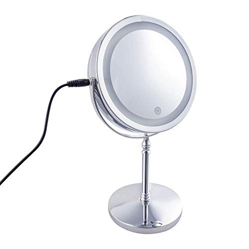 LED Lighted Makeup Mirror,Vanity Mirror with Touch Screen,10X Magnification Spot Mirror, Countertop Cosmetic Mirror,Adjustable Brightness,Double Sided,Polished Chrome - Thumbnail 3