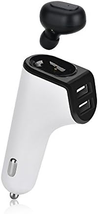 Charger with Bluetooth Headset, Wireless Earbud Headphone 2-in-1 with Dual USB Port Hands-Free Call/Music In-Car with Mic for iPhone, iPad, iPod, Samsung
