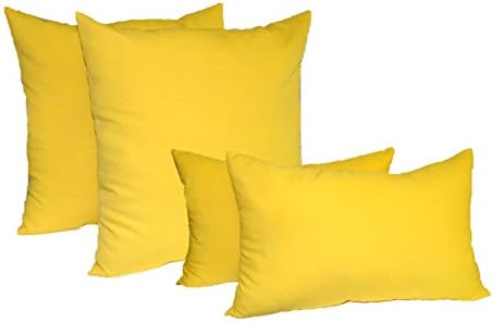 Set of 4 Indoor / Outdoor Pillows - 2 Square Pillows &amp; 2 Rectangle / Lumbar Decorative Throw Pillows - Solid Yellow (20" x 20" square &amp; 11" x 19" lumbar)