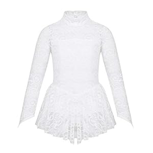 inhzoy Big Girls’ Kids Floral Lace Long Sleeves Mock Neck Figure Skating Dress Gymnastics Tutu Skirted Leotard…
