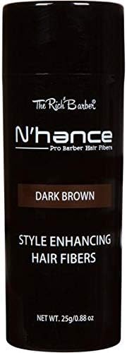 The Rich Barber NโHance Hair Fibers | Pro Barber Hair Thickening Fibers | Grey Hair Concealer Spray | Three Natural Colors | For Sharper Hairlines, A Thicker Beard & Fuller Hairstyling (Dark Brown)