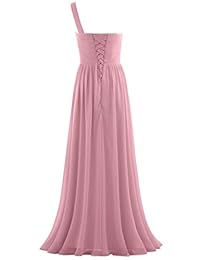 HORMIGAS Vestido de noche largo vestidos dama de honor un hombro de chifón con pliegues para mujeres