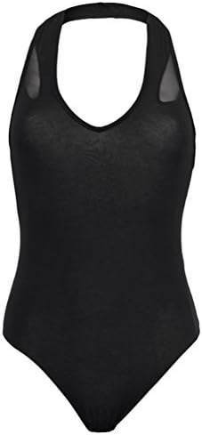 Ex River Island Black Mesh Leotard Bodysuit Body Top (US 6)