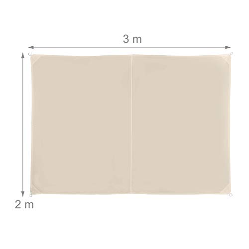 Relaxdays Sonnensegel rechteckig, wasserabweisend, UV-beständig, mit Spannseilen, Terrasse, Balkon, BxT: 2 x 3 m, beige – Bild 5
