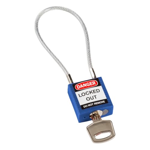 Brady Compact Cable Padlock - Lockout Tagout Security Lock - Safety Padlock with Nylon Body and Sheathed Steel Cable - Keyed Differently - 32mm x 35mm x 16mm - Cable Length 200mm, Blue