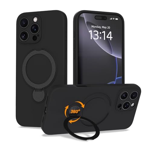 IAIYOXI Upgraded 360° Spin for iPhone XR Silicone case with Invisible Stand, Soft Anti-Scratch Microfiber Lining Inside Phone Cover with Kickstand Rotatable for Women and Men, Black