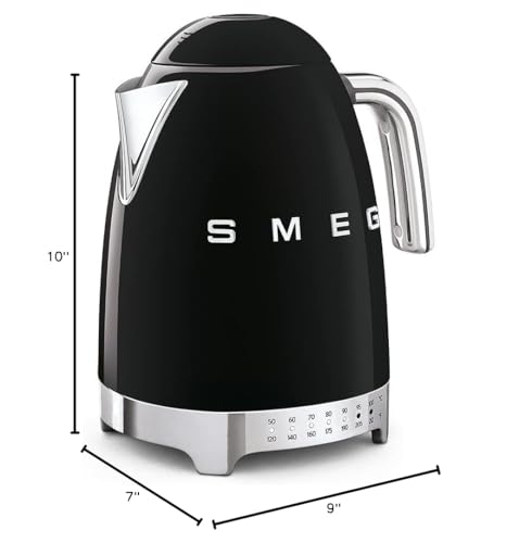 SMEG Hervidor eléctrico de temperatura variable de 7 tazas - Estilo retro estético con tecnología avanzada - Acero inoxidable, 1400W, 120V, base giratoria de 360°, función mantener caliente (negro)