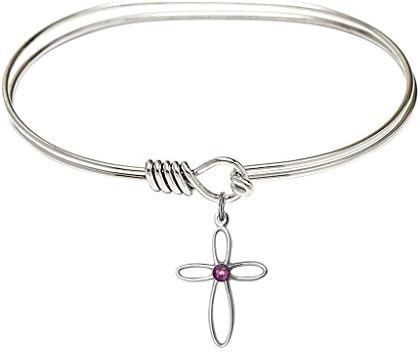 Loop Cross-7 inch Oval Eye Hook Bangle Bracelet with a Loop Cross charm.-The charm features a Imitation Amethyst stone.-