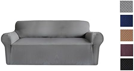 YOKAT Sofa Covers Square Pattern Polyester Spandex Fabric Slipcover With Elastic Band (Loveseat, Gray)