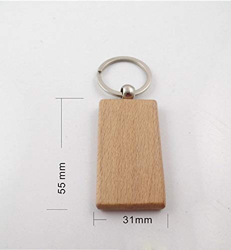 Pack of 10 Blank Wooden Key Chain Personalized EDC Wood Keychain Key Ring Key Tags DIY Keychain Supplies for Craft (Rectangle)