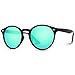 WearMe Pro Classic Small Round Retro Sunglasses, Black Frame/Mirror Green