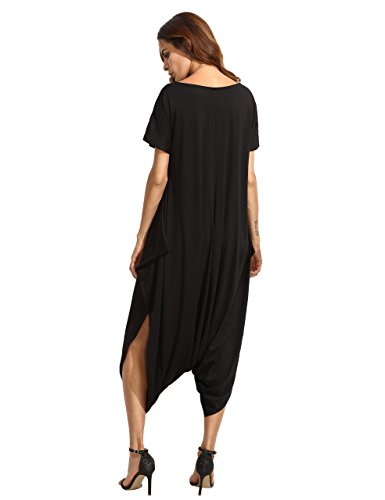 SheIn Women's Casual V Neck Short Sleeve Loose Harem Jumpsuit Romer XX-Large Black