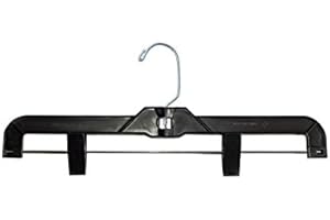 NAHANCO Plastic Skirt/Pant Hangers - Jumbo Weight w/Long Hook and Plastic Clips - 14" Black (Pack of 100)