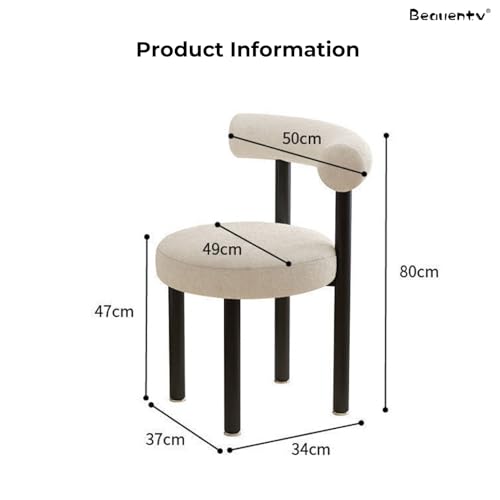 Beauenty Vanity Chair, Cashmere Makeup Chairs with Back, Modern Dining Chair with Metal Legs, Sofa Stool Vanity Stool for Dressing Room, Bedroom, Makeup Room (White)