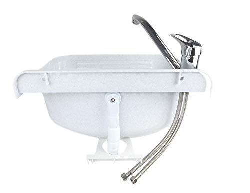 GOSPO Ausgussbecken mit drehbarer Armatur, Siphon, Waschbecken 46 x 36 x 20 cm, Waschraum für Garage, Waschtrog, Keller… – Bild 5