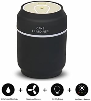 Mini Humidifier, Accellorize 200ML 3 in 1 with USB Charger Night Light Fan Air Humidifier for Car Home Office and Yoga Room Use (Black)