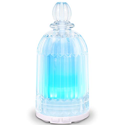 COSVII Essential Oil Diffuser Humidifier, Aroma Glass Diffuser for Essential Oils with Adjustable Mist Mode, 7-Color LED Lights Changing and Waterless Auto Shut-Off for Home Bedroom Office