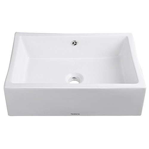 20-2/7" L x 14-1/4" W x 6" H Bathroom Rectangle Vessel White Porcelain Ceramic Sink Countertop Types Overflow w/ Chrome Pop Up Drain
