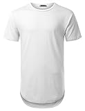 URBANCREWS Mens Hipster Hip Hop Basic Solid Color Longline T-shirt WHITE, XXL