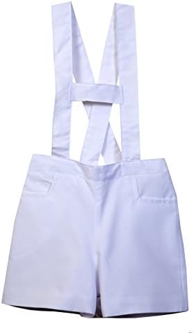 Bee nene Baby Boy Cotton Overall Short with Suspenders (White Cotton, 12M)