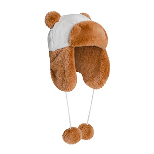Crytech Toddler Kids Winter Trapper Ski Hat, Warm Chunky Faux Fur Russian Ushanka Trooper Cap with Ear Flap Plush Furry Aviator Snow Hat with Earflap for Little Girl Boy Skiing Skating (Brown)