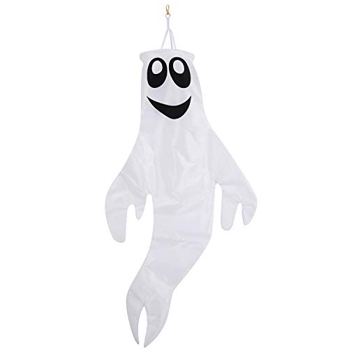 Sunshane 1 Piece 43 Inch Halloween Windsocks Flag Ghost Windsock Outdoor Hanging Decoration for Halloween Home Front Yard Patio Lawn Garden Decorations