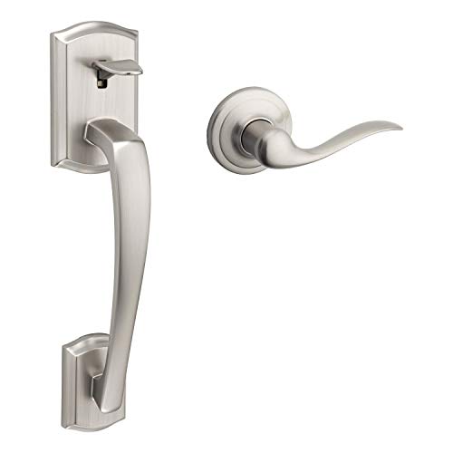 Kwikset Prescott Front Door Handle with Interior Tustin Lever Featuring Microban Antimicrobial