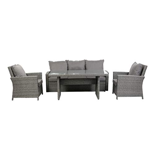 greemotion Lounge-Set Puri, anthrazitfarbenes Gartenmöbel-Set aus Polyrattan, Design-Sitzgruppe für in- und outdoor, inkl. Kissen in Grau