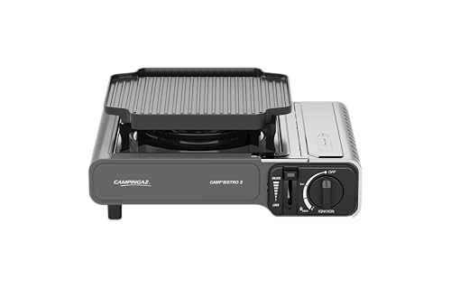 Camp Bistro 3 Fornelli Piastra Combo | Fornello da campeggio a 1 bruciatore | 2200 Watt | Cucina da esterno compatta e portatile | Include custodia per un facile trasporto | Nero