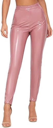 R KON Women Ladies Vinyl Wet Look Shiny PVC Disco High Waist Elasticated Leggings Pant 6-14