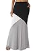 DJT Women's Color Block High Waist Long Maxi Skirt with Pockets Grey+Black L