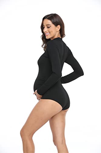 Womens Maternity Long Sleeve Tshirt Classic Side Ruched Tee Top Mama Pregnancy Clothes Photograph Gown Black