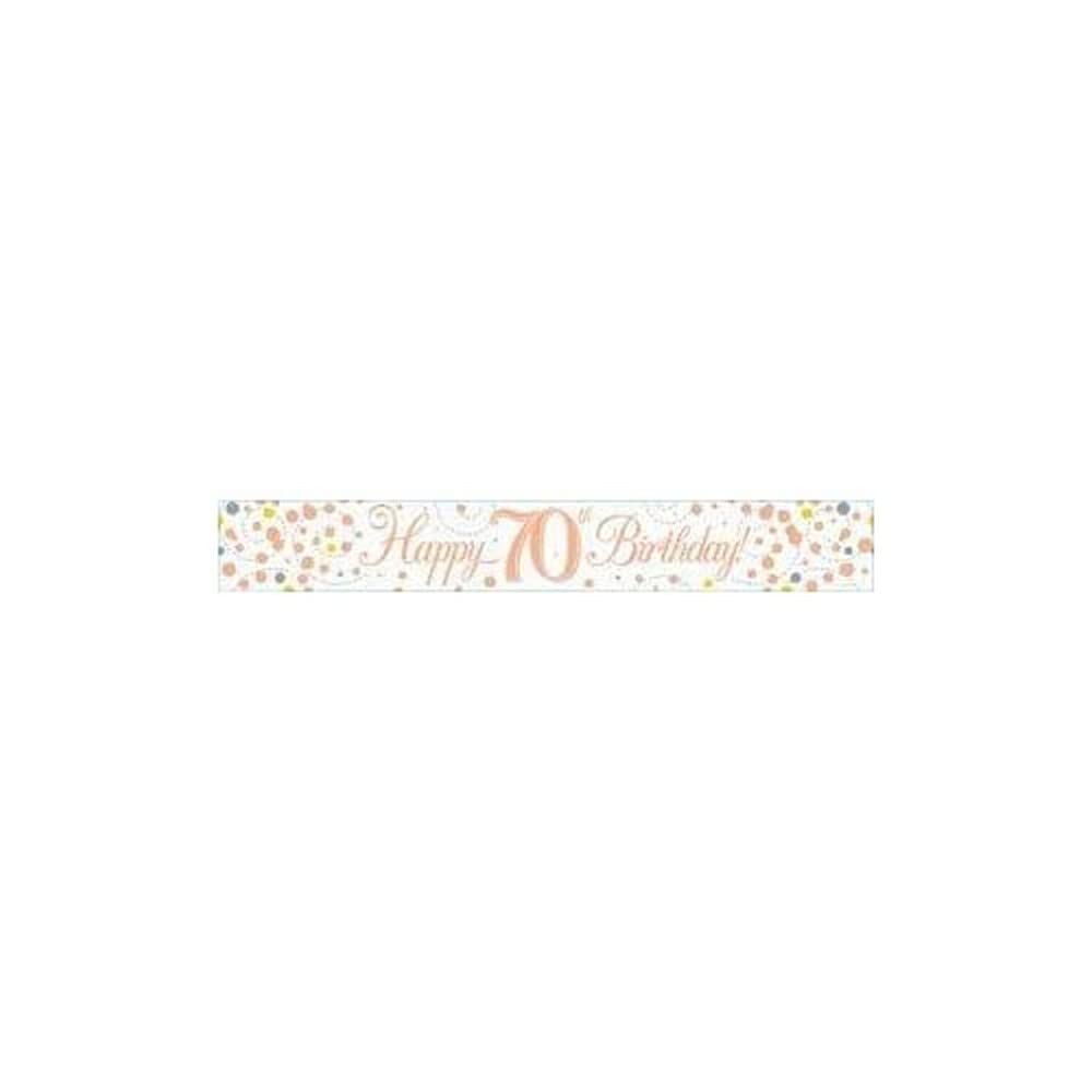 9ft Banner Sparkling Fizz 70th Birthday White & Rose Gold Holographic