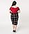 Plus Size Vintage Style Black & Red Tattersall Plaid High Waist Stretch Pencil Skirt